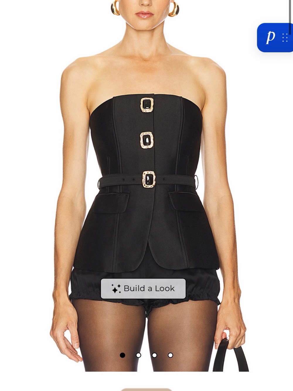Self-Portrait Black Strapless Corset Top with Gold Buckles